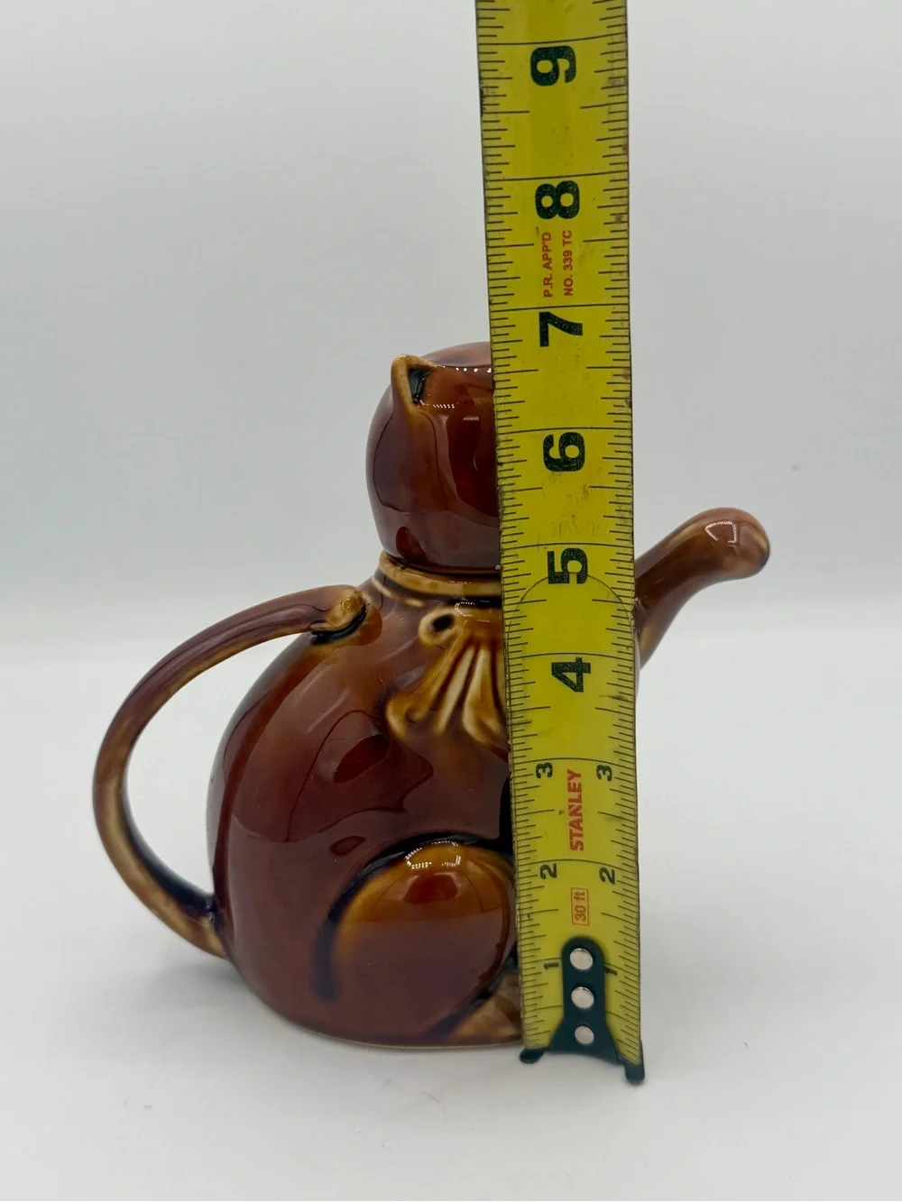 VTG Katoomie Lucky Cat Kitten Brown Glazed Porcelain Teapot Paw Spout China